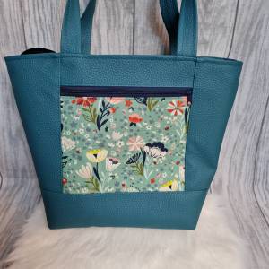 Grosse Shopper Tasche mit Blumenmotiv und Kunstleder Bild 1