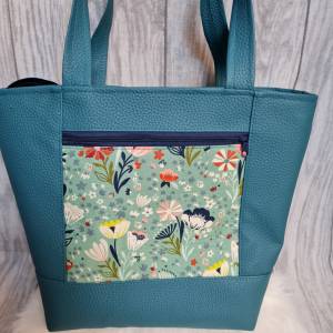 Grosse Shopper Tasche mit Blumenmotiv und Kunstleder Bild 2