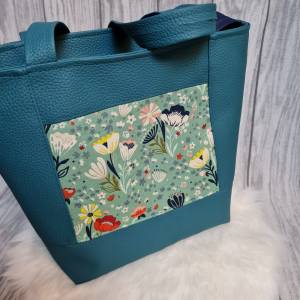 Grosse Shopper Tasche mit Blumenmotiv und Kunstleder Bild 3