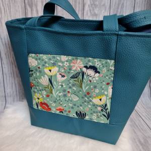 Grosse Shopper Tasche mit Blumenmotiv und Kunstleder Bild 4