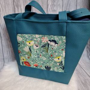 Grosse Shopper Tasche mit Blumenmotiv und Kunstleder Bild 5