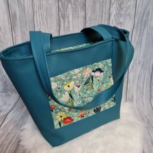 Grosse Shopper Tasche mit Blumenmotiv und Kunstleder Bild 6