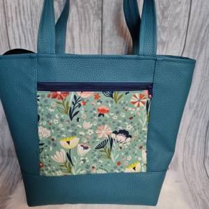 Grosse Shopper Tasche mit Blumenmotiv und Kunstleder Bild 8