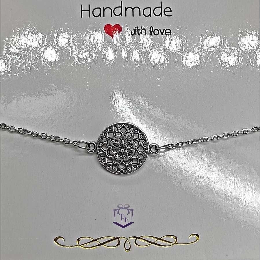 Zartes, filigranes, minimalistisches Edelstahl Armband mit Mandala aus Metall Bild 1
