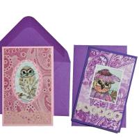 Mini Klappkarten Eulen lila rosa upcycling mit Print Mini Umschläge Eulen Karten Wohndeko Bild 1