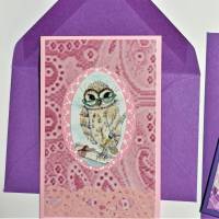 Mini Klappkarten Eulen lila rosa mit Print Mini Umschläge Eulen Karten Wohndeko Bild 2