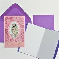 Mini Klappkarten Eulen lila rosa upcycling mit Print Mini Umschläge Eulen Karten Wohndeko Bild 3