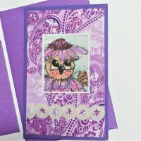 Mini Klappkarten Eulen lila rosa upcycling mit Print Mini Umschläge Eulen Karten Wohndeko Bild 4