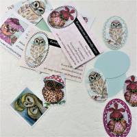 Mini Klappkarten Eulen lila rosa upcycling mit Print Mini Umschläge Eulen Karten Wohndeko Bild 5