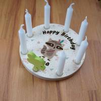 Geburtstagskranz aus Holz, mit 8 Löchern kompatibel zu Grimm Tischdekoration für Kindergeburtstag, Kerzenring, Waschbär Bild 5