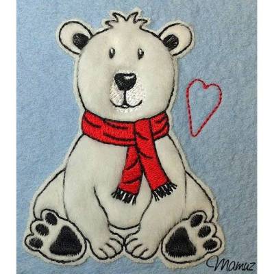 *  Eisbär sitzend  *  10x8 - Outline (Umrandung) und Doodle / Stickdatei - 2 Dateien
