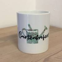 Gartenhaferl  Kaffeehaferl Haferl Becher Keramikbecher mit Aufschrift Tasse, Gartenhaferl mit Gießkanne Bild 2