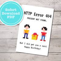 lustige Geburtstagskarte für IT-ler/in "Error Geschenk nicht gefunden" als sofort Download PDF Bild 1