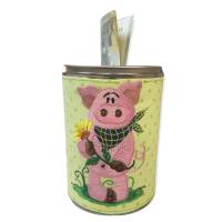 Spardose Schweinchen aus Blech mit Stoffmantel - Grün Bild 1