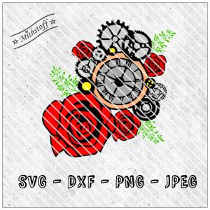 Plotterdatei - Rad der Zeit - SVG - DXF - PNG - Jpeg - Datei - Zahnrad - Rosen - Uhr Bild 1