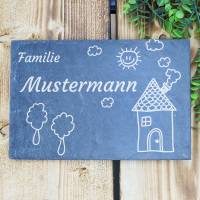 Türschild Schiefer, Familienschild für die Haustüre, Naturschieferplatte bedruckt, personalisiertes Schild für Familie Bild 1