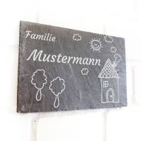 Türschild Schiefer, Familienschild für die Haustüre, Naturschieferplatte bedruckt, personalisiertes Schild für Familie Bild 2