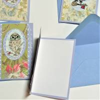 Eulen Mini Karten romantisch upcycling Mini Umschlag süße Klappkarte Wohndeko Geschenkanhänger Bild 2