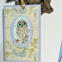 Eulen Mini Karten romantisch upcycling Mini Umschlag süße Klappkarte Wohndeko Geschenkanhänger Bild 3