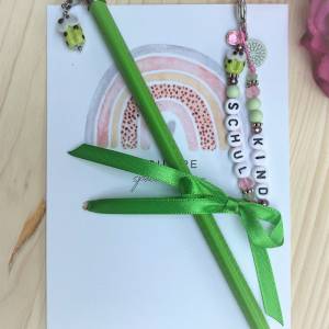 Einschulungsset Grün, Einschulungsgeschenk, Stift mit Käfer, Schlüsselanhänger Schulkind Bild 2