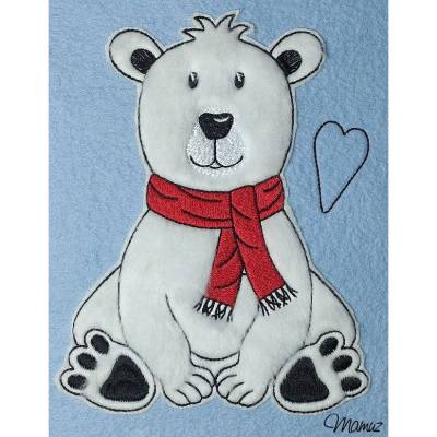 *  Eisbär sitzend  *  Outline (Umrandung) und Doodle / Stickdatei - 2 Dateien 13 x 18