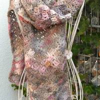 Schal, Häkelschal, rosa, grau, beige, Wollmischung, Handarbeit, gehäkelt Bild 2