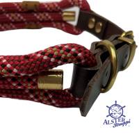 Hundehalsband, verstellbar, rot, braun, beige, gold, Leder und Schnalle Bild 3