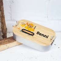Lunchbox personalisiert, Brotdose für Kinder bedruckt mit Name, Brotbox für Kindergarten, Edelstahldose mit Bambusdeckel Bild 4