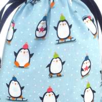 weihnachtliche Geschenkbeutel im 3er-Pack mit Pinguinen | Geschenkverpackung aus Stoff | Nikolaus Säckchen Bild 5