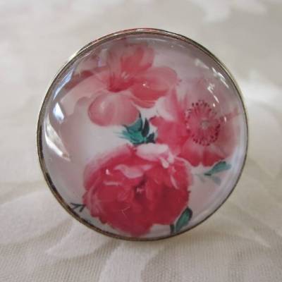 Cabochon Glasstein Ring Motiv Rosen