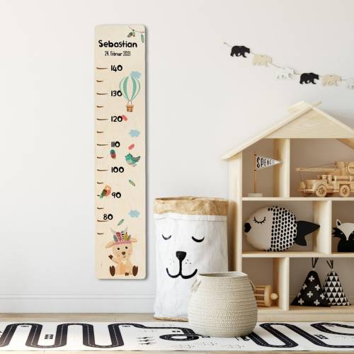 Holz - Messleiste für Kinder, personalisiert mit Name und Datum, Messlatte für Kinder, Motiv: Sternzeichen Steinbock