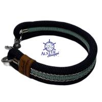 Halsband, Hundehalsband aus Tau 3 x 10 mm, dunkelblau, seegrün, silber, Karabiner und Ring Bild 1
