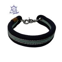 Halsband, Hundehalsband aus Tau 3 x 10 mm, dunkelblau, seegrün, silber, Karabiner und Ring Bild 2