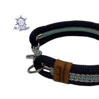 Halsband, Hundehalsband aus Tau 3 x 10 mm, dunkelblau, seegrün, silber, Karabiner und Ring Bild 4