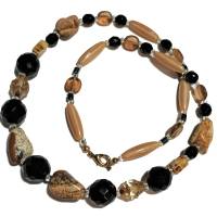 Halskette beige schwarz 60 cm Jaspis Achat mit Quarz handmade Geschenk für sie Weihnachtsgeschenk Bild 3