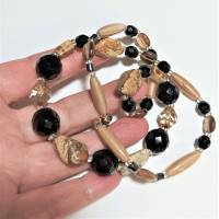 Halskette beige schwarz 60 cm Jaspis Achat mit Quarz handmade Geschenk für sie Weihnachtsgeschenk Bild 5