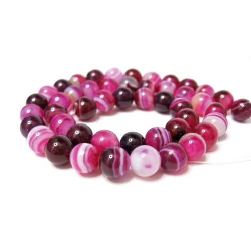 Achat rund Pink gestreift 8 mm Edelstein Strang zur Schmuckherstellung, Kettenstrang, Kette zum Geburtstag