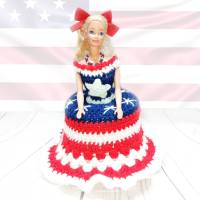 Lady Amerika, USA, Klorollenpuppe, gehäkelt, Versteck für die Klorolle Bild 1