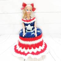 Lady Amerika, USA, Klorollenpuppe, gehäkelt, Versteck für die Klorolle Bild 2