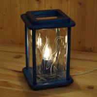 Tischlampe aus Holz, elektrisch,Laterne, blau, handgraviert Bild 4