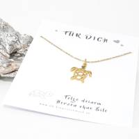 Halskette mit Schildkröte Turtle Edelstahl Silber und Gold mit Spruchkarte Bild 2