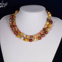 Halskette Damen Collier Mookait Jaspis Kette Herbst Farben Bild 1