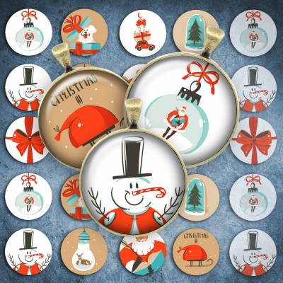 315 - Cabochon Vorlagen, 25mm 18mm 14mm 12mm, rund, Cabochon Motive, Bottle Cap images Weihnachten Schneemann Christmas