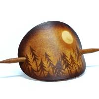 Leder Haarspange – OX Antique Lion Moon Forest – Vickys World - Rindsleder & Holz Bild 1