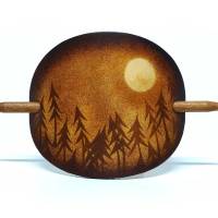 Leder Haarspange – OX Antique Lion Moon Forest – Vickys World - Rindsleder & Holz Bild 2