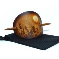 Leder Haarspange – OX Antique Lion Moon Forest – Vickys World - Rindsleder & Holz Bild 3