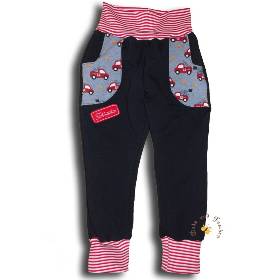 Baby-Pumphosen flauschiger Sweatstoff dunkelblau Feuerwehrautos Schlupfhosen Krabbelhosen Haremshosen Gr. 68-110