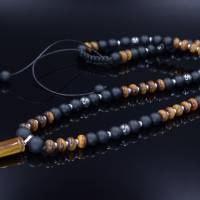 Herren Halskette aus Edelsteinen Onyx Tigerauge und Hämatit mit Anhänger, Länge 61 cm Bild 1