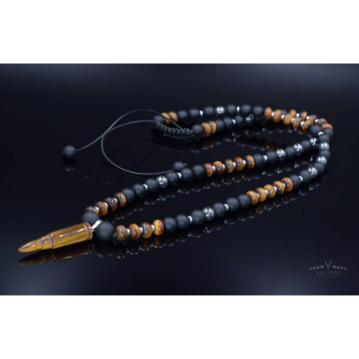 Herren Halskette aus Edelsteinen Onyx Tigerauge und Hämatit mit Anhänger, Länge 61 cm