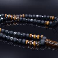 Herren Halskette aus Edelsteinen Onyx Tigerauge und Hämatit mit Anhänger, Länge 61 cm Bild 2